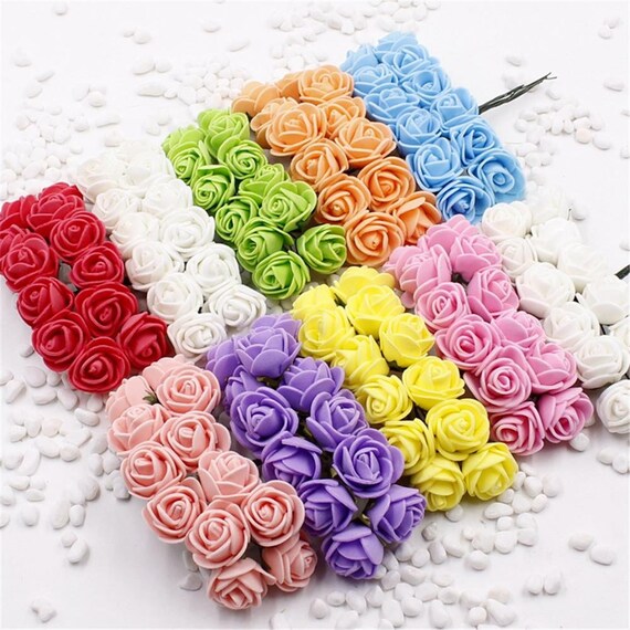 Bunch of 12-Miniature Flowers,Foam Flowers,Miniature Foam Roses,Tiny White Flowers,Small Foam Flowers,Wedding Findings,Craft Supplies