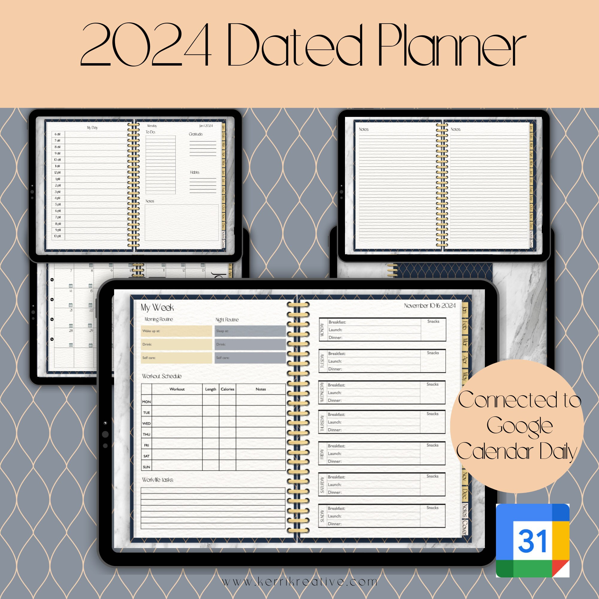 2024 Digital Planner With Google Links to Daily Reminders, 2024 Digital