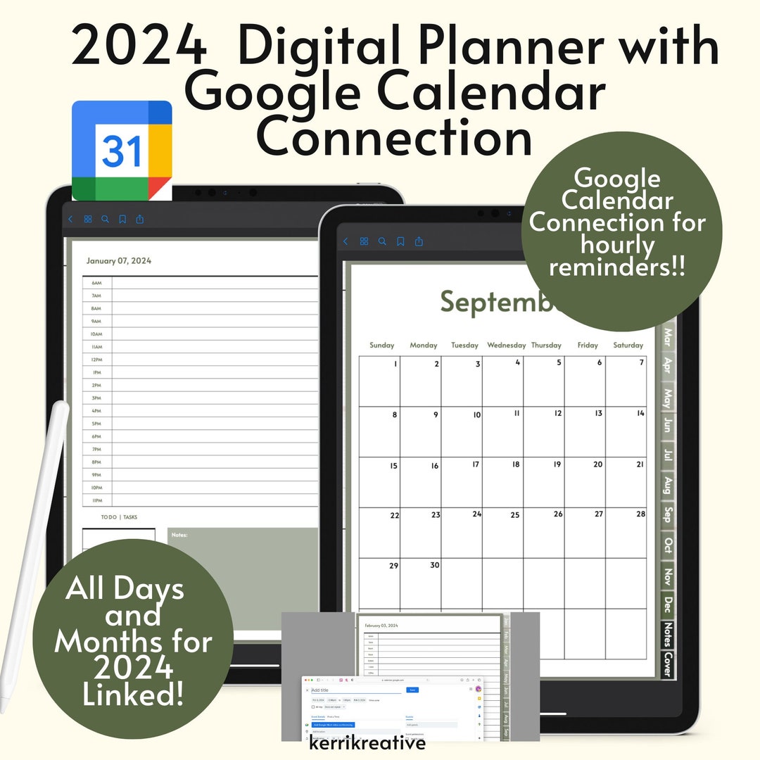2024 Digital Planner for Goodnotes With Google Calendar Links, Digital Calendar, Google Calendar