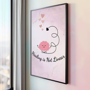 Healing Is Not Linear Poster | Mental Health Wall Art for Therapist Office or Counseling Space | Digital Self-Care Download Print