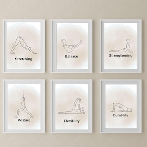 Láminas minimalistas de posturas de yoga: Arte para el bienestar y la fuerza (Descarga PDF, conjunto de 6)