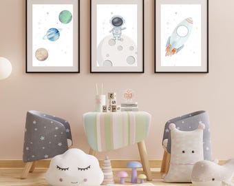 Outer Space Wall Art Bundle: Planets, Rockets, Astronaut (Digital Download)
