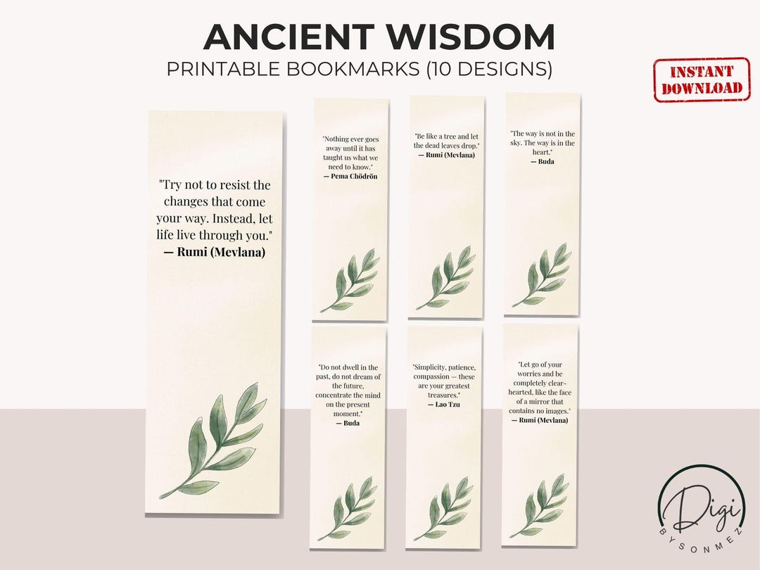 Printable Ancient Wisdom Bookmarks | Mindful Reading Quote Cards | Boho ...
