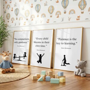 Stampa artistica da parete con citazioni Montessori, decorazioni neutre per la cameretta, poster per l'aula di homeschooling, set di stampe per l'apprendimento basato sulla mentalità di crescita
