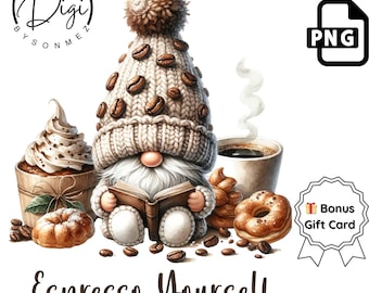 Funny Coffee Gnome PNG – Espresso Yourself Sublimation Design + Free Gift Card