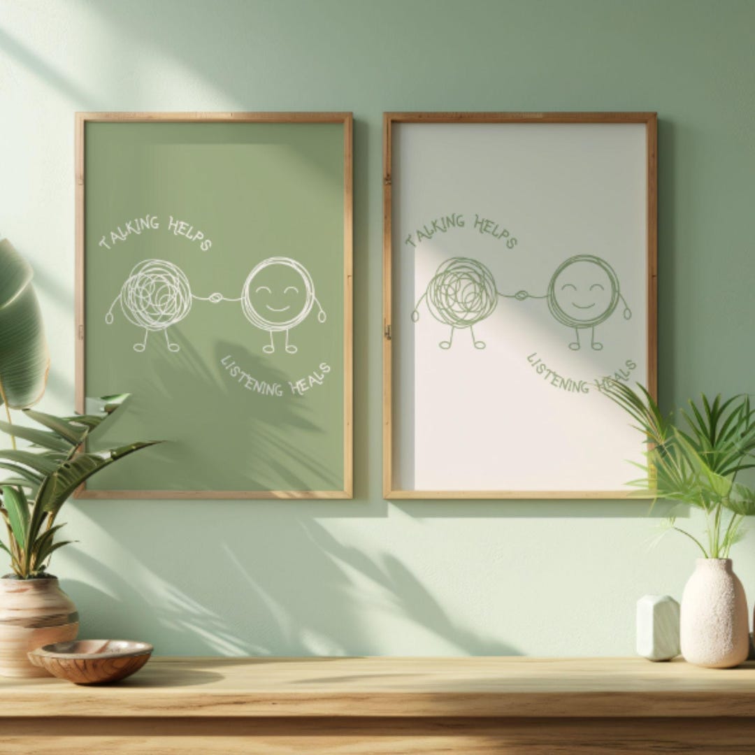 Talking Helps Printable Art Set | Sage Green Therapy Decor | Mental ...