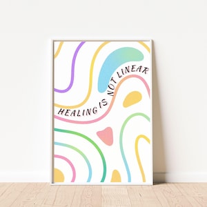 Healing Is Not Linear Printable Wall Art – Mental Health Quote Poster – Abstract Self Care Digital Download for Therapy or Home Decor