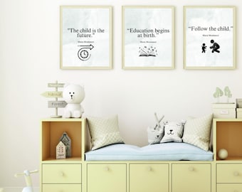 Ispira le giovani menti: stampe con citazioni sulla mentalità di crescita Montessori (set di 3) – Arte murale digitale per la casa e l&#39;aula