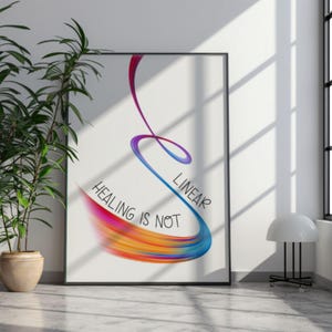 Healing Is Not Linear Print, Therapy Wall Art, Modern Mental Health Quote, Self Care Printable, Affirmation Decor, Rainbow Digital Poster