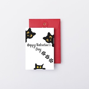 Saint-Valentin chats noirs | Carte de voeux imprimable pour amoureux des chats | Téléchargement numérique mignon | Carte de Saint-Valentin drôle | Cadeau design chat