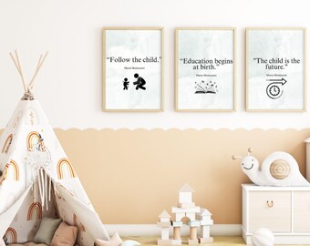 Follow the Child Printable Set – Montessori Wall Art on Education & Growth, Neutral Nursery Decor, Digital Download