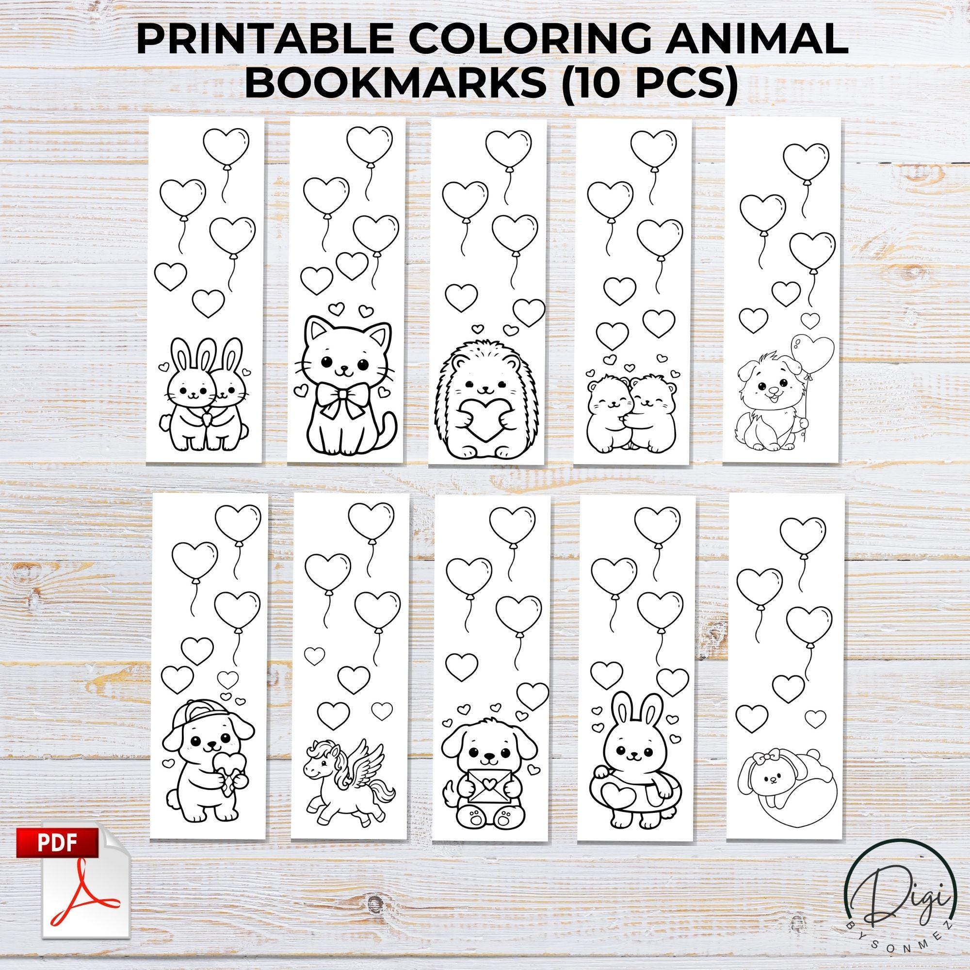 Printable Animal Coloring Bookmarks for Kids – Cute Valentine Bookmarks ...