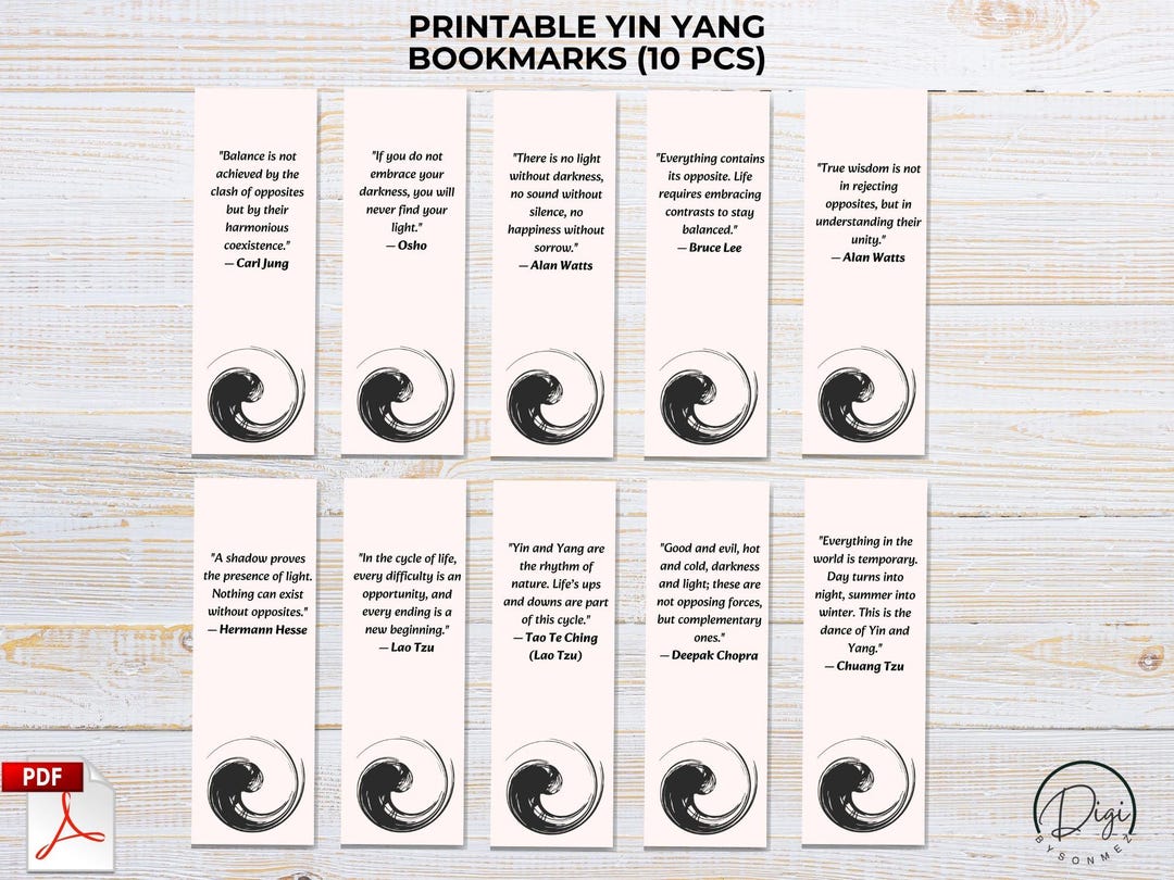 Printable Yin Yang Bookmarks (10 Pack) | Quotes on Balance & Duality ...