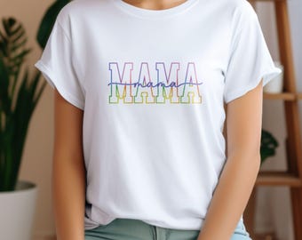 Rainbow Varsity Mama PNG | Trendy Sublimation Graphic for Mom | Vintage Spring T-shirt Design Download