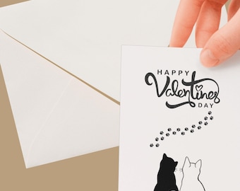 Feline Love Valentine&#39;s Day Card | Black Cat Digital Greeting Card | Cute Cat Design | Printable Love Note | Digital Download