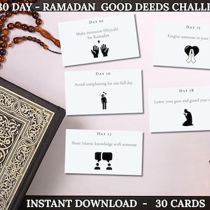 Ramadan Good Deeds Challenge Cards Printable – 30 Day Islamic Reflection Activity for Muslim Families – Ramadan 2026 Spiritual Growth PDF