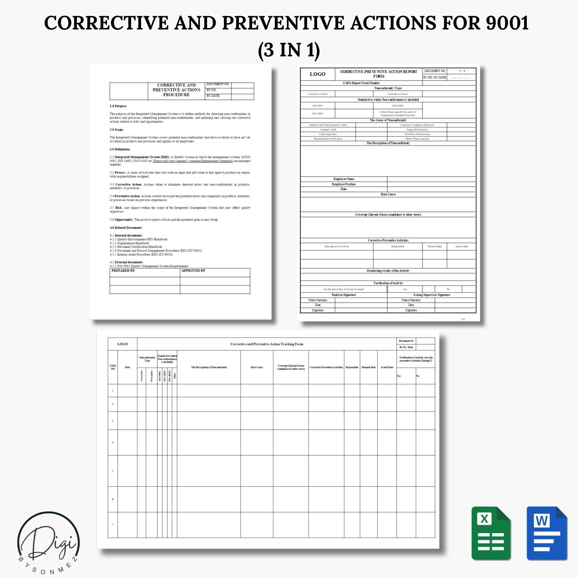 Corrective Action Form Iso 9001