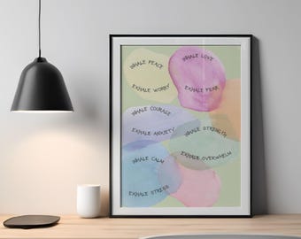 Therapy Wall Art – Inhale Exhale Affirmation Poster for Anxiety & Calm, Mindfulness Printable for Office or Home
