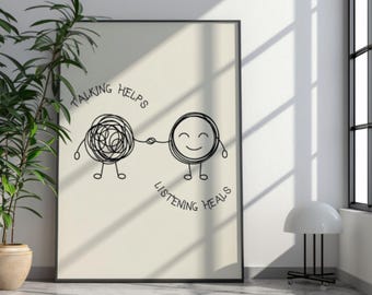Stampa &quot;Parlare aiuta, ascoltare guarisce&quot; - Arte murale minimalista per la salute mentale, per studio di terapia, supporto per l&#39;ansia, poster scaricabile digitalmente
