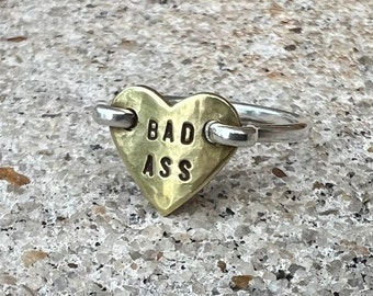 BAD ASS heart ring in brass and sterling silver