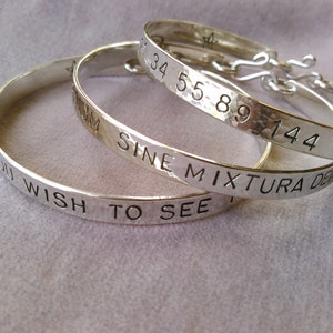 custom affirmation bangle, made to order in your choice of metal, stamping and size image 1