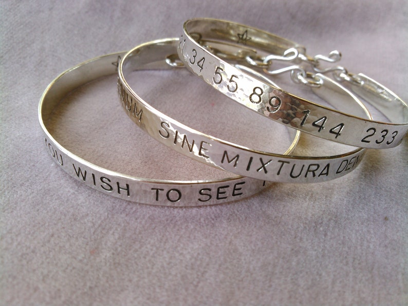 custom affirmation bangle, made to order in your choice of metal, stamping and size image 1