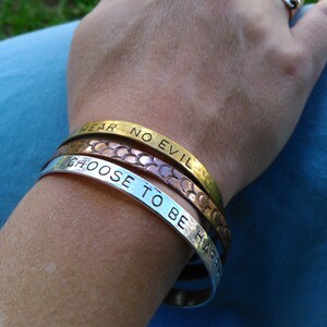 custom affirmation bangle, made to order in your choice of metal, stamping and size image 3