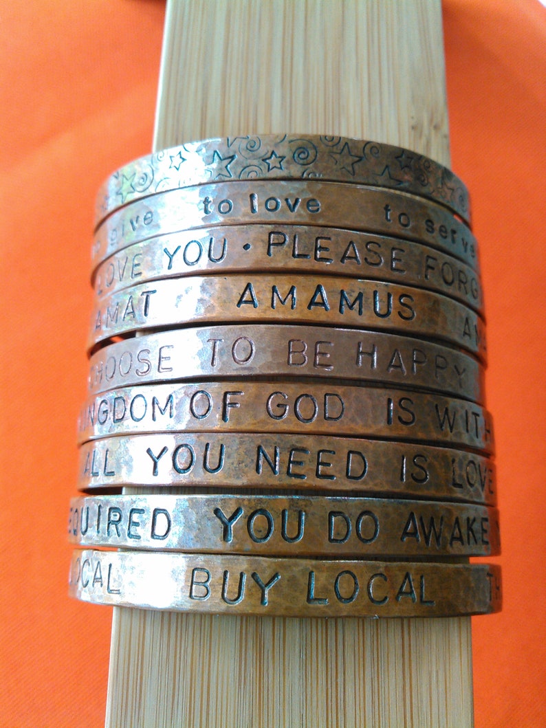 custom affirmation bangle, made to order in your choice of metal, stamping and size image 5