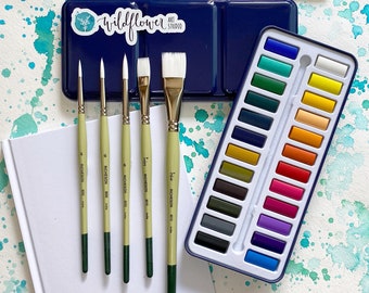 Watercolor Paint Set: 24 Artist-Grade Paints, Brushes & Sketchbook