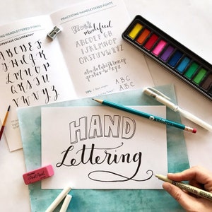 Beginner Hand Lettering Kit • Craft Kit for Adults • Art Gift Set for Kids • Lettering Supplies • Quality Art Supplies, DIY Kit, Chalkboard Lettering DIY, Watercolor Lettering, Greeting Card Kit, Calligraphy