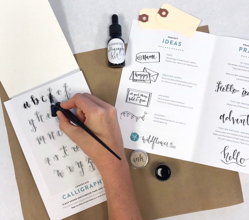 Learn Calligraphy. Traceable alphabet with tracing pad. DIY Craft Kit • Award-winning Calligraphy Kit for Beginners, Art Kit for Adults. Includes Calligraphy pen, ink, instructions