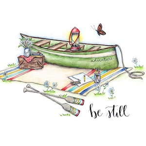 Be Still - Canoe Art Print by Wildflower Art Studio