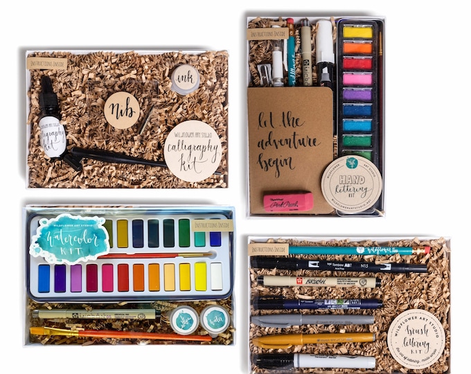 Beginner DIY Kit Set - Hand Lettering Kit, Watercolor Painting Kit, Calligraphy Kit • Premium Art Kit for Adults, Self Care Craft