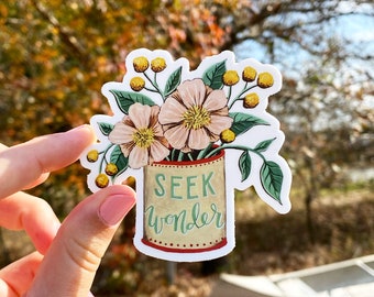 Seek Wonder Sticker - Painted Flowers • Adventure Stickers for Water Bottle, Laptop, Hydroflask, Coffee Cup