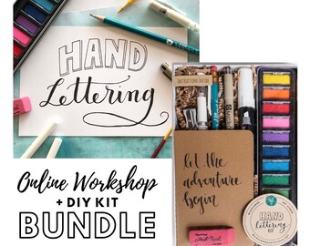 ENSEMBLE Atelier en ligne + Kit de lettrage manuscrit • Le coffret cadeau comprend un kit primé + un accès illimité au cours de lettrage manuscrit en ligne