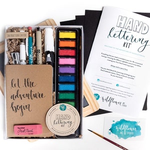Beginner Hand Lettering Kit • Craft Kit for Adults • Art Gift Set for Kids • Lettering Supplies • Quality Art Supplies, DIY Kit, Chalkboard Lettering DIY, Watercolor Lettering, Greeting Card Kit, Calligraphy