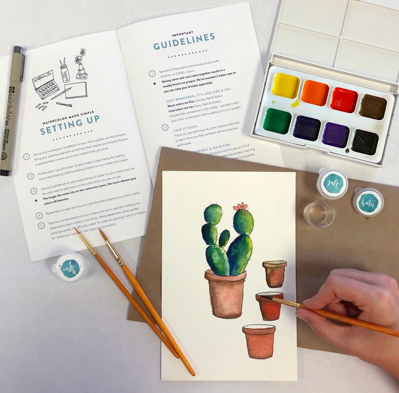 DIY Watercolor Kit for Beginners Instruction Book & Supplies Etsy