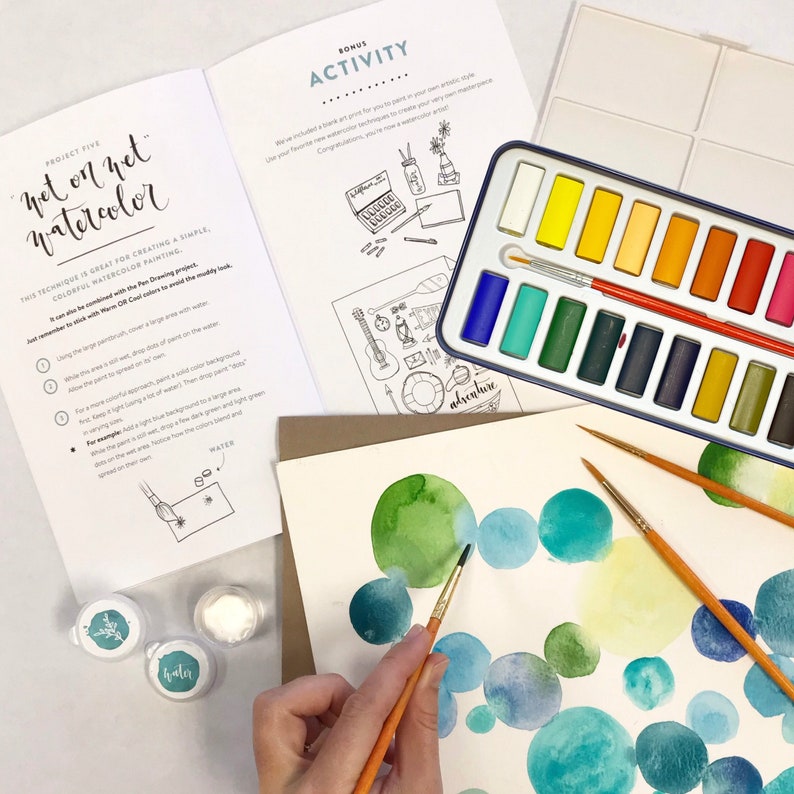 watercolor kit, best craft kit, best art kit, best craft set, painting set, painting kit, craft kit for adults, self care craft, learn to paint, lets make art, wildflower art studio, artist paint set, art gift set, gift for girlfriend, gift for her