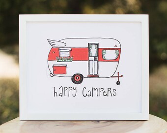 Art - Happy Campers - Red & White Vintage Shasta Camper Trailer