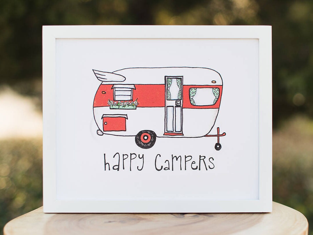 Art - Happy Campers - Red & White Vintage Shasta Camper Trailer