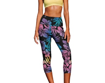 Women's Capri Paddle Pants, Ombre Hawaii Print Surf, SUP, Modest Swimwear Paddle board Swim Capri Leggings swim pants