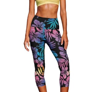 Women&#39;s Capri Paddle Pants, Ombre Hawaii Print Surf, SUP, Modest Swimwear Paddle board Swim Capri Leggings swim pants