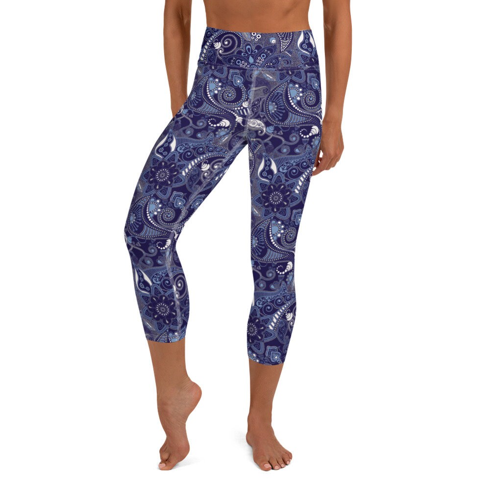 Womens Leggings Floral Paisley Purple And Orange Gym Yoga Pants