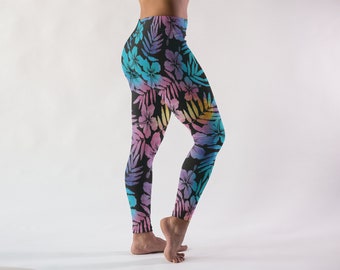 Floral Hibiscus Hawaii Surf, SUP, Paddleboard Swim Leggings UPF 50 swim pants