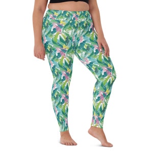 Women's Swim Leggings UPF 50 'Hawaiian Tropical Leaf' Print swim pants, sun protective leggings