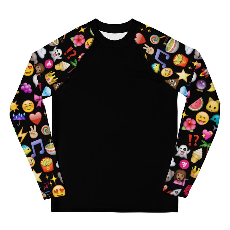 Tween Girls Emoji Print Long Sleeve UPF 50 Rash Guard - Black ...