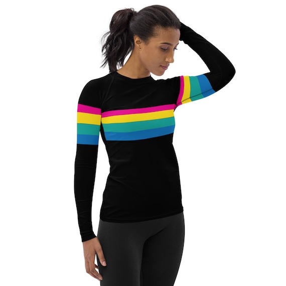 Buy UPF 50 Rainbow Stripe Rash Guard sun Shirt SUP Swim Surf