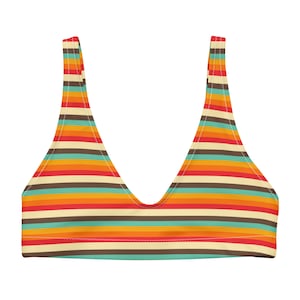 70s Vintage Stripe Bikini Top, Eco-Friendly Recycled Padded Bikini Top