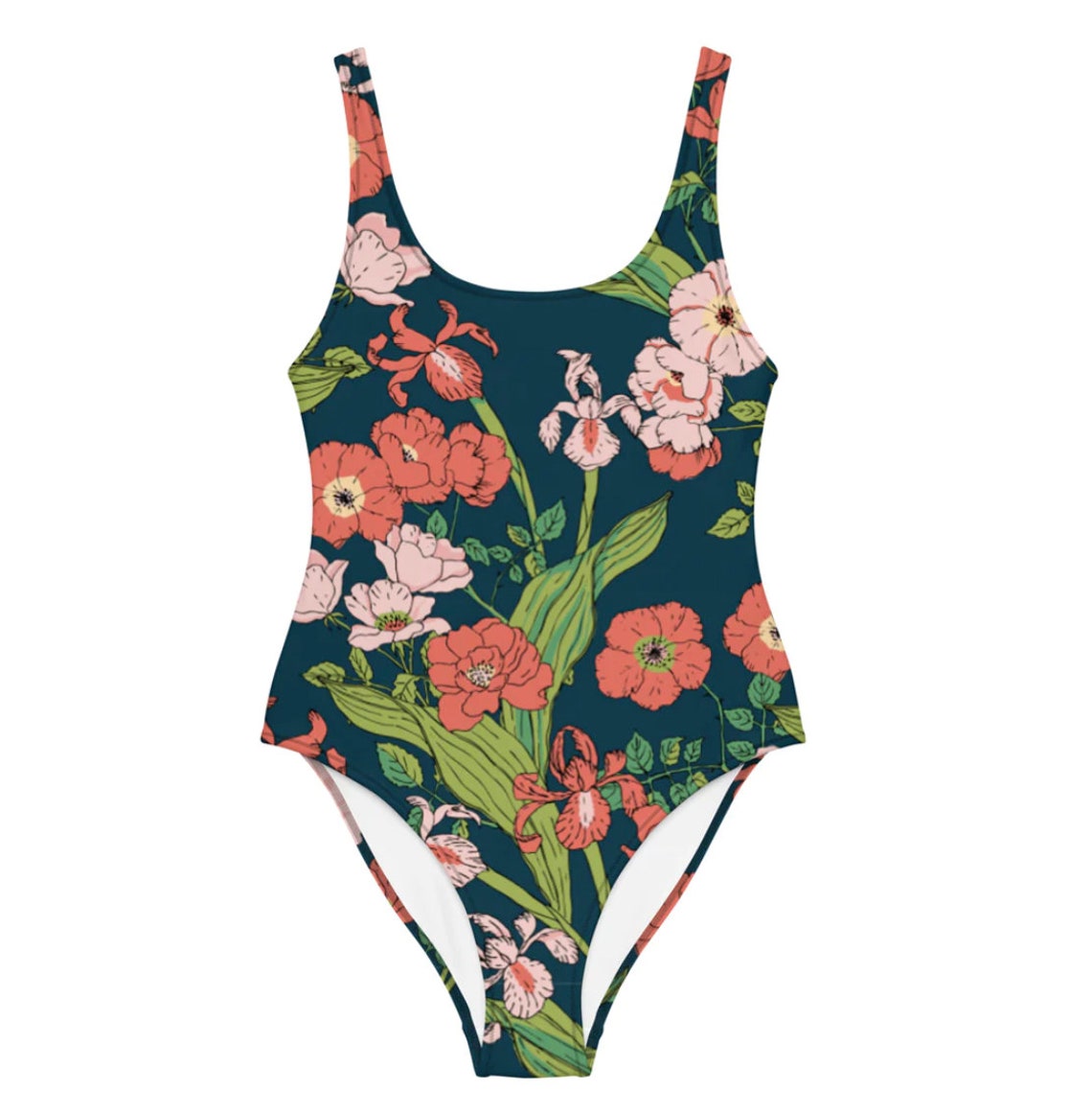 His and Hers Matching Couples Swimsuit Set, One Piece Suit Mens Swim Trunks, Floral Print