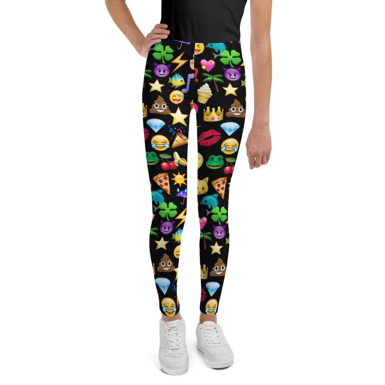 Girls Tween Black Emoji Printed Leggings Girls Sizes 820 Etsy